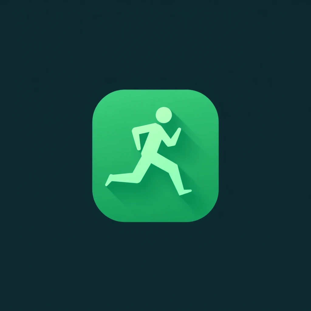 flux ai image11 about Fitness app icon. Green rounded square with white running figure silhouette. Flat design. Dark background.