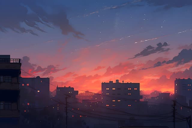 city skyline at sunset